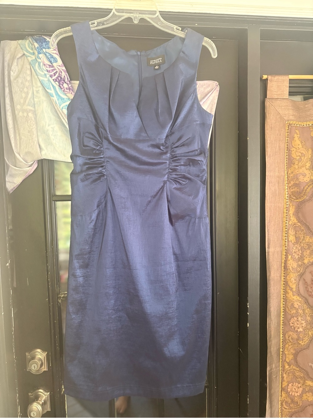 Adrianna Papell Navy Sleeveless Midi Sheath Dress